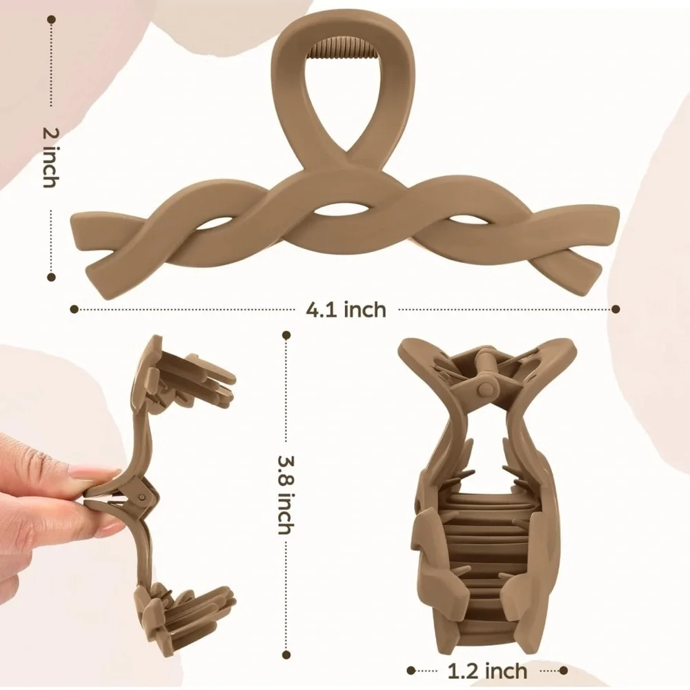 NEW 6 Piece Claw Clips 4.1” Hair Claws Matte Khaki Neutral Black Rectangle